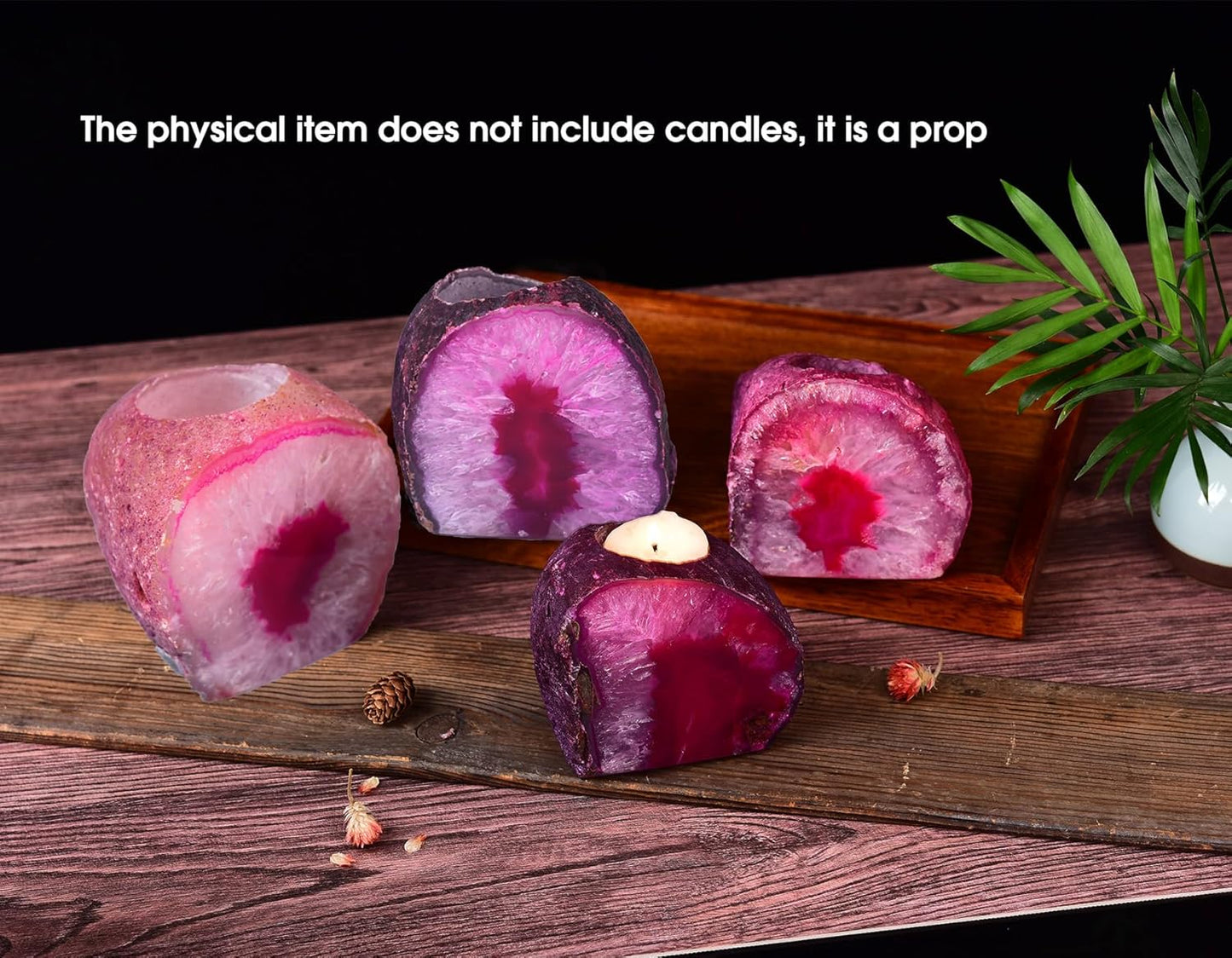 AMOYSTONE Dual-Purpose Agate Stone, 1-1.5lb Plant Terrarium & Candle Holder Base, for Boho Home Office Accent