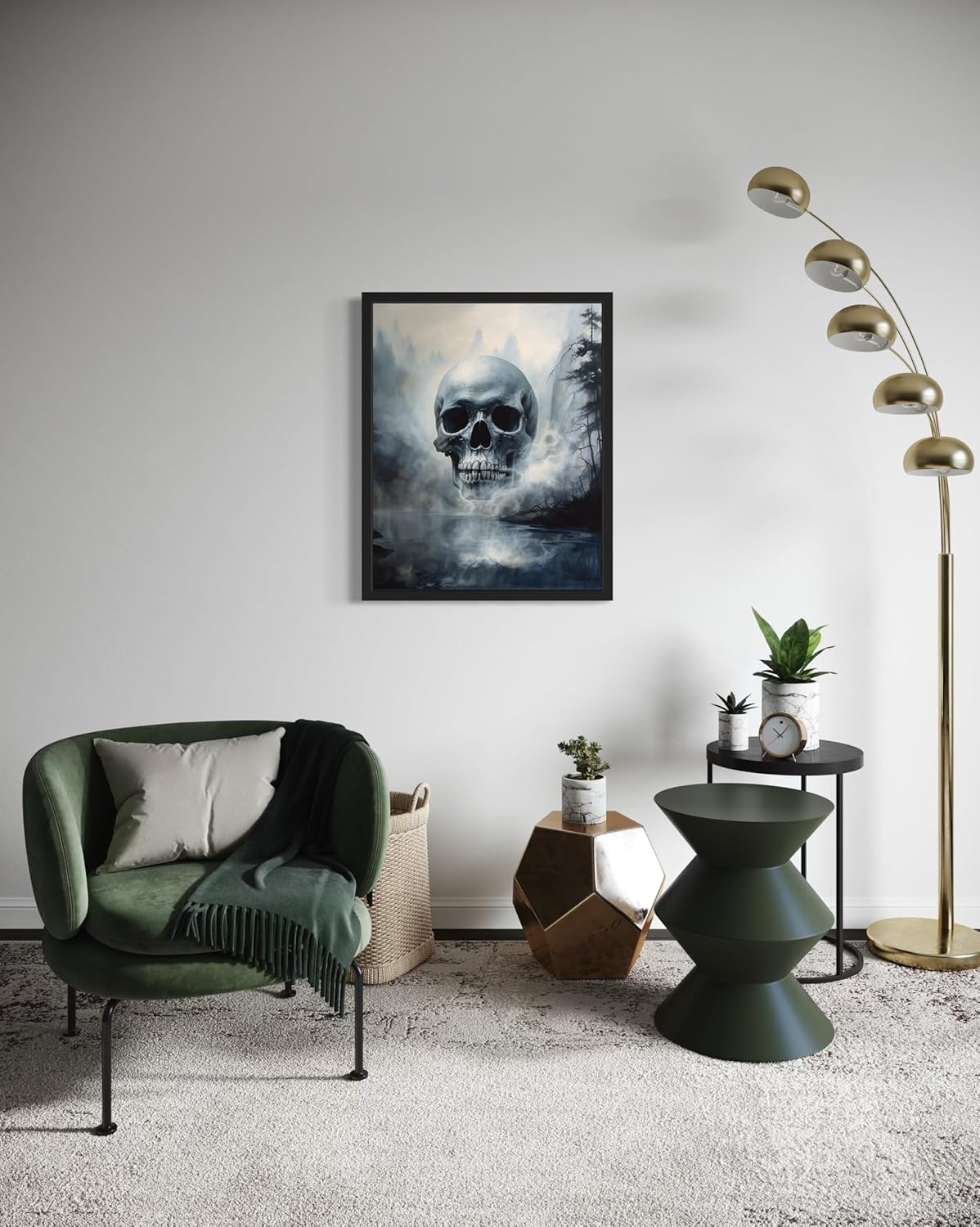 Foggy Skull Poster Art Print, Halloween Scary Vintage Wall Art Academia Spooky Painting Decoration for Horror Prints, Gothic Posters Bedroom Decor 89 (Foggy Skull, 11 x 14 inches, Unframed)