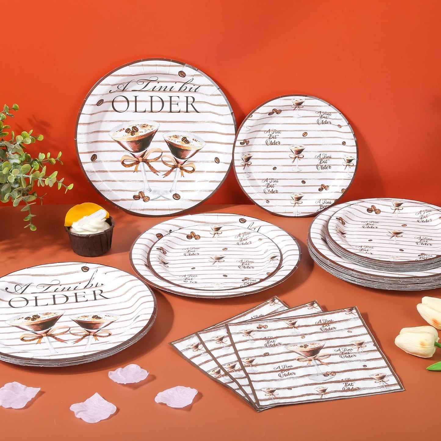 150Pcs Tini Bit Older Martini Decor Martini Plates Napkins A Tini Bit Older Plates Disposable Martini Party Dinner Dessert Plates for Espresso Birthday Bar Bachelorette Party,Serves 50