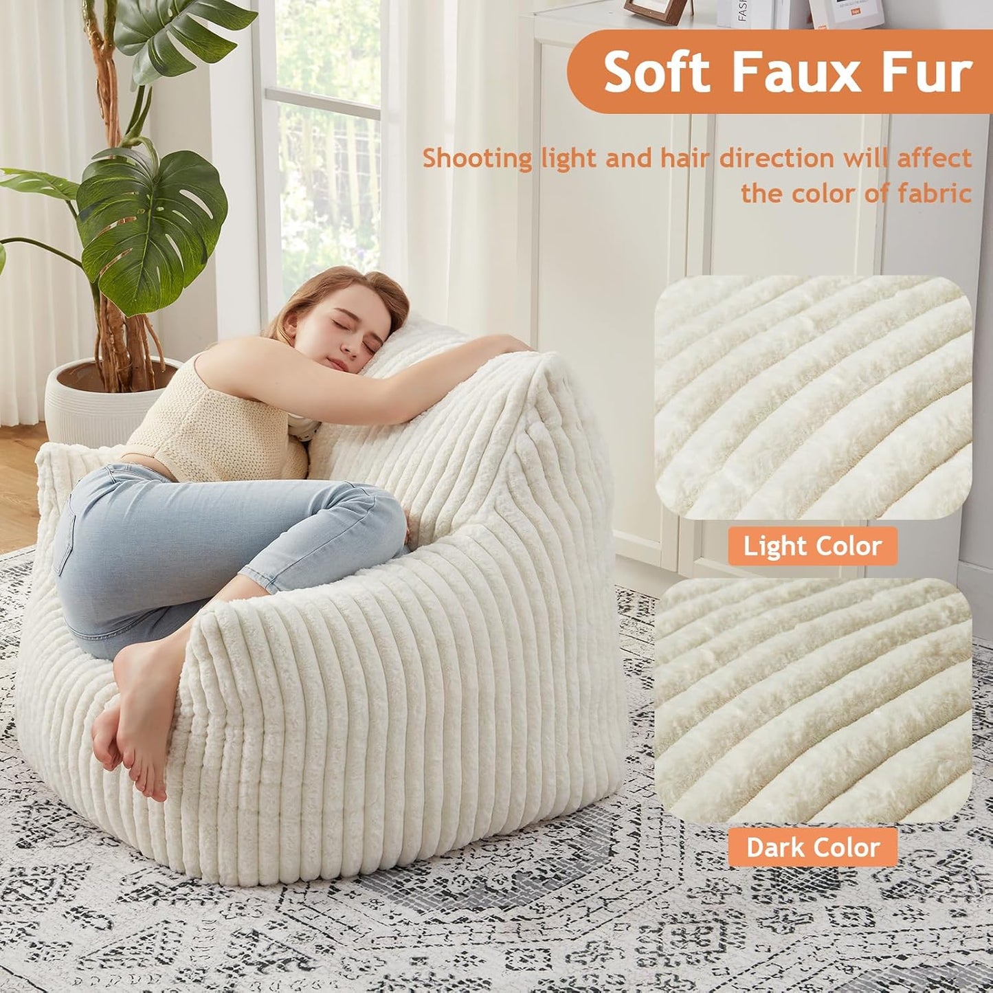Giant Bean Bag Chairs for Adults with Filling Plush Fluffy Bean Bag Chairs for Teens with Armrests Comfy BeanBag Lazy Couch Sofa Chair for Bedroom Living Room Reading
