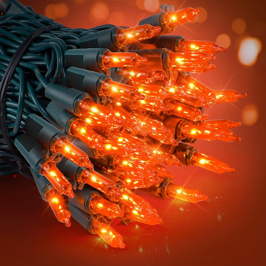 woohaha Outdoor Halloween Lights, 2PACK 13ft 50 Count Incandescent Blubs & Green Wire Mini Lights, 120 V High-Voltage Connectable Light String, for Indoor Patio Garden Tree Party Decoration, Orange