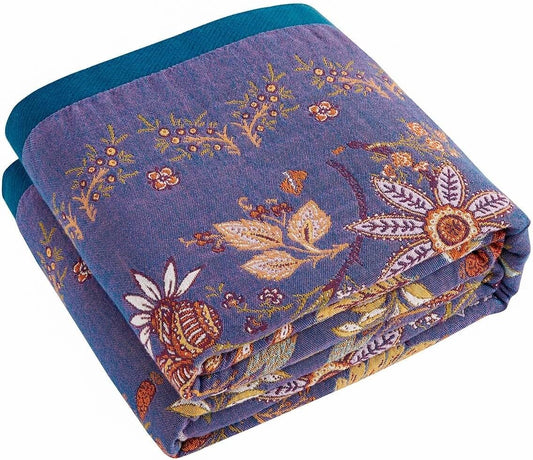 Boho Blanket, 100% Cotton Farmhouse Decorative Throw Blanket, 90"x98" Reversible Bohemian Throw Blanket, Purple All Season Muslin Breathable Woven Blankets Quilt