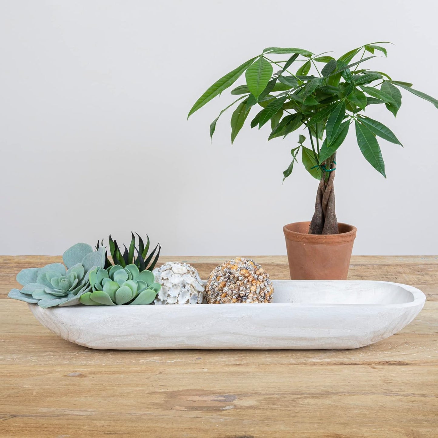 Creative Co-Op Decorative Paulownia Wood Tray, White