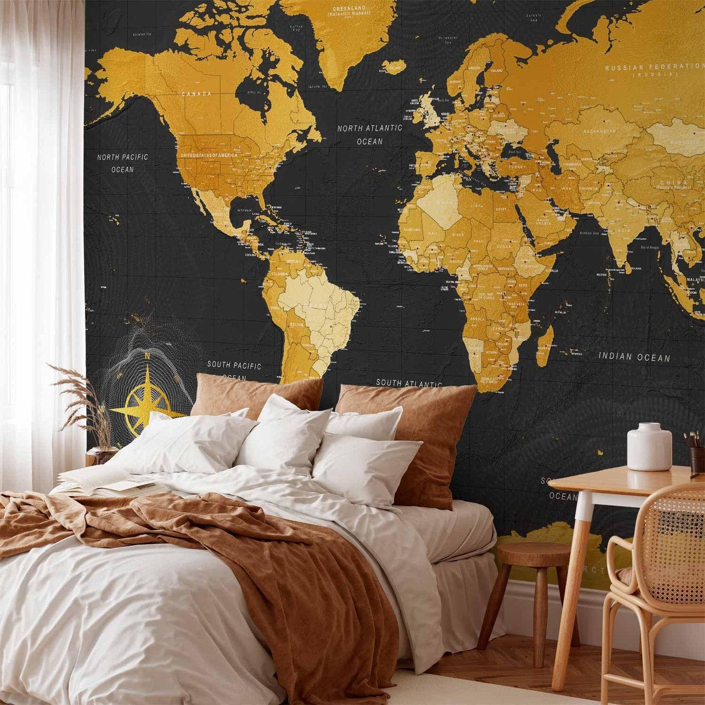 artgeist Premium Wall Mural World Map 79x55 in - XXL Non-Woven Wallpaper Fleece Wall Decor Photo Print Picture Image Design Home Map of The World k-A-0130-a-a