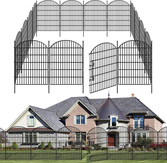 10 Panels Decorative Garden Fence with Lock, 40in (H) X 21.92ft (L) No Dig Dog Fences Outdoor for Yard, Rustproof Tall Animal Barrier Fencing, Metal Panels Suitable for Yards Border, Patio Use