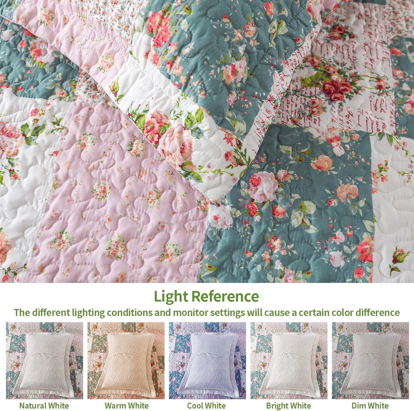 VAPUTAR Queen Size Quilt Set - Reversible Floral Queen Size Bedspreads with Wavy Edges - Lightweight Farmhouse Queen Quilt Bedding Sets for Bed Decorations, 3 Pieces