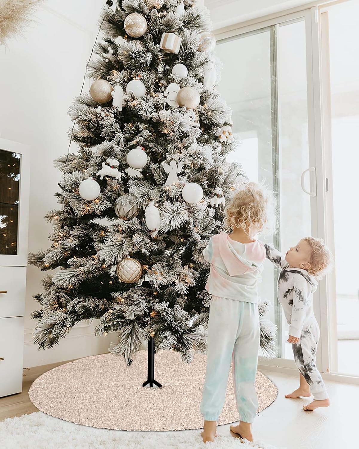 36 Inches Christmas Tree Skirt Champagne Gold Tree Skirt Sequin Glitter Tree Skirt for 4ft Tree Christmas Decoration