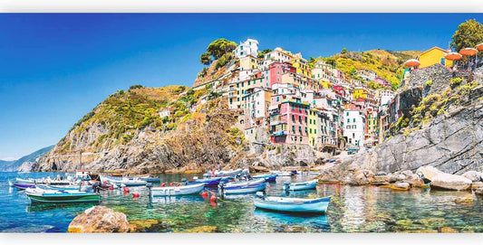 artgeist Wall Mural Architecture 216x98 in - XXL Non-Woven Corner Wallpaper Fleece Angle Wall Decor Photo Print Picture Image Design Modern City Sea Boat Like Painted d-B-0296-a-a