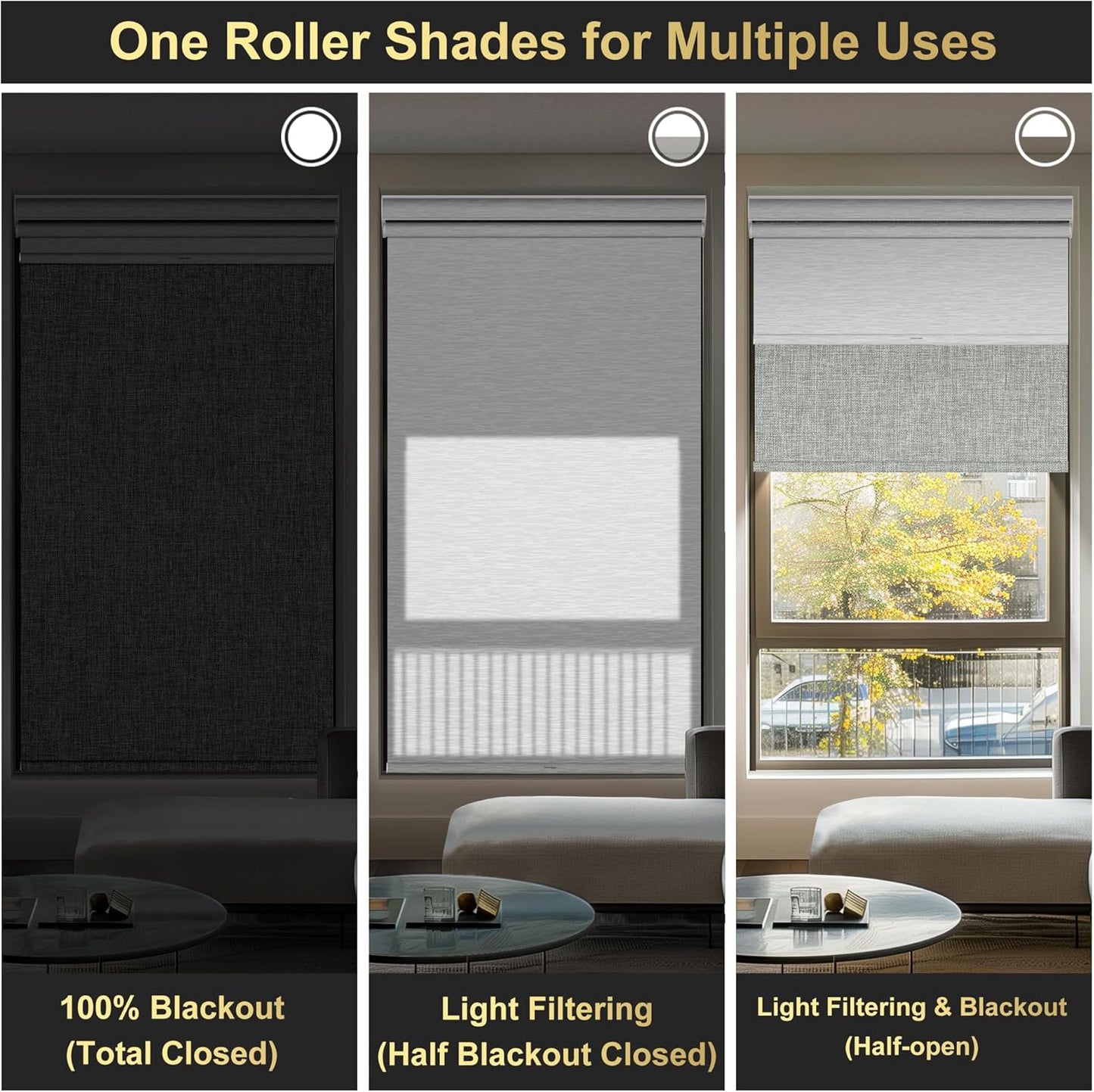 BERISSA Cordless Dual Roller Shades with Cassette Valance, Double Window Shades, Blackout and Light Filtering. Day and Night for Home Office, Door. Linen Grey and White. 45 W x 44" H