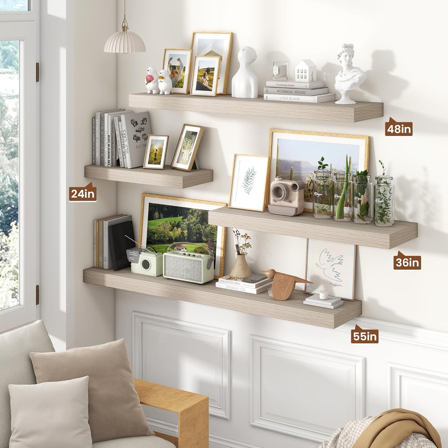 Heimlove 36 Inch Floating Shelves for Wall Set of 2,Wall Shelves for Storage & Decor - Heavy Duty with Invisible Brackets,Perfect for Living Room,Bedroom,Home Office-Grey