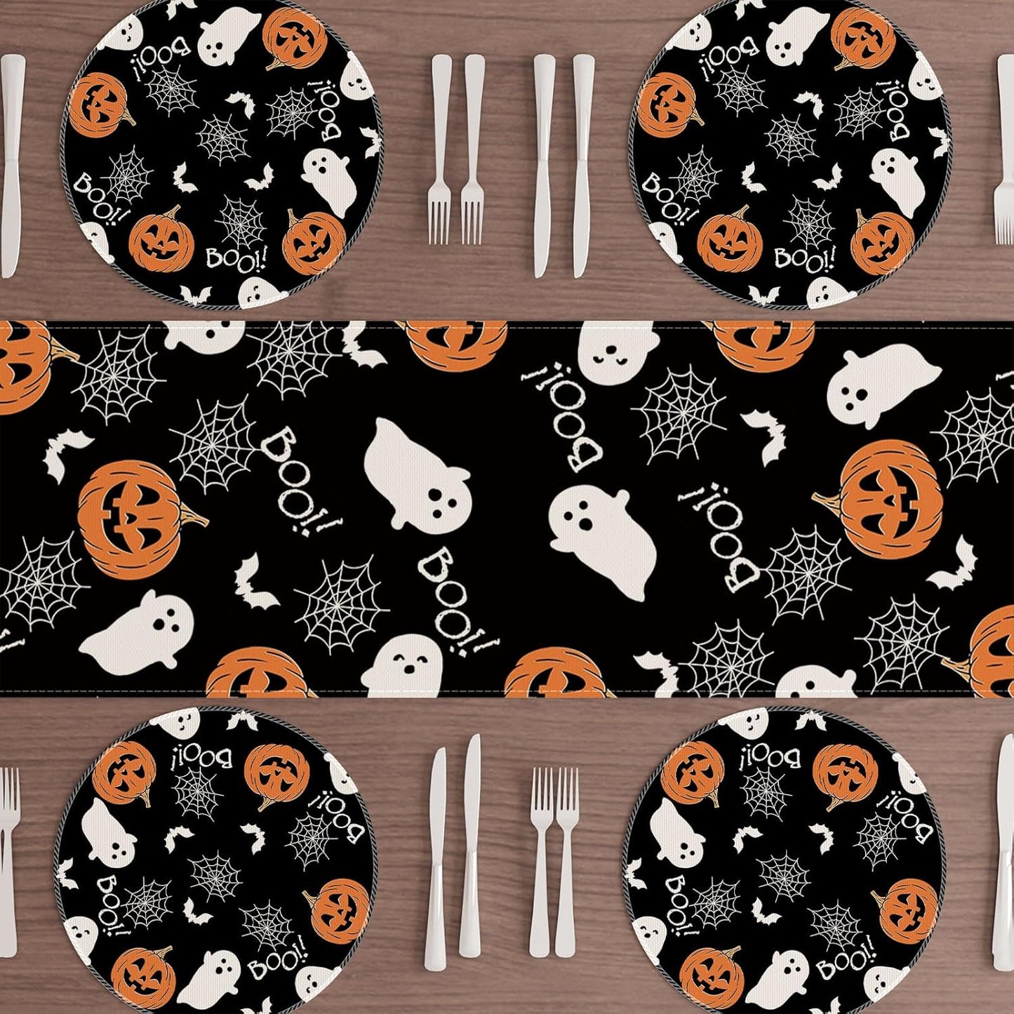 XCHI Boo Spooky Ghost Pumpkin Halloween Round Placemats Set of 4 Table Mats Table Decorations 14x14 Inch