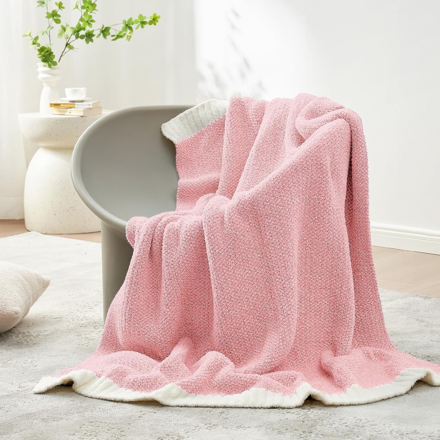 Snuggle Sac Heather Pink Throw Blanket for Couch, Reversible Super Soft Blankets Warm Cozy Knit Fuzzy Plush Lightweight Throws for Sofa, Bed, Camping,Heather Pink, 60x80