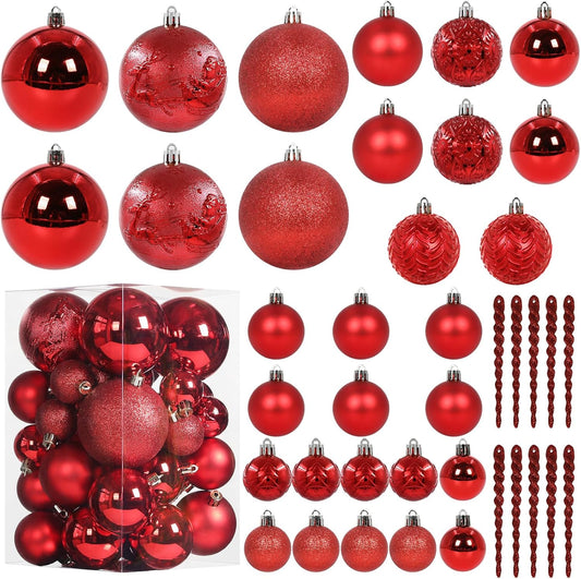 41PCS Christmas Ball Ornaments for Christmas Tree Decorations, Xmas Tree Red Shatterproof Ball Ornaments with Hanging Loop for Holiday and Party Decoration