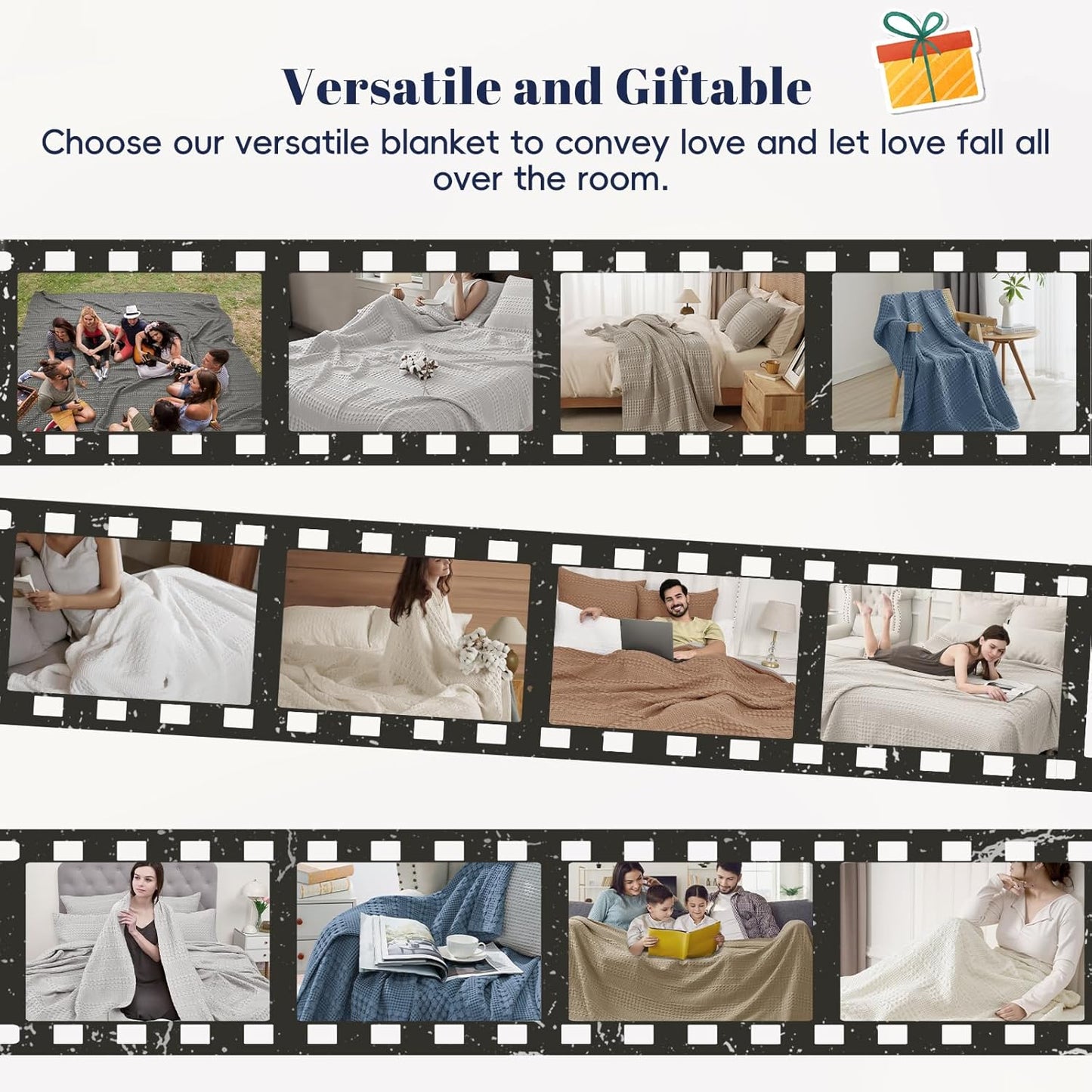 PHF 100% Cotton Waffle Weave Blanket King Size, Soft Lightweight Breathable Cozy Summer Blankets for Bed, Luxury Aesthetic Woven Bedding for Home Decor, 108"x90", Captain's Blue