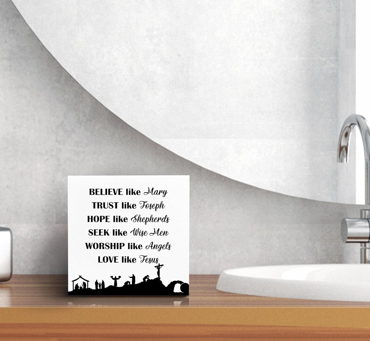 SRADMO Christian Signs for Home Decor, Inspirational Bible Verse Wood Box Sign Desk Decor, Bible Verse Decor, Christian Theme Wooden Block Box Sign Decoration for Home Office Shelf Table Decor