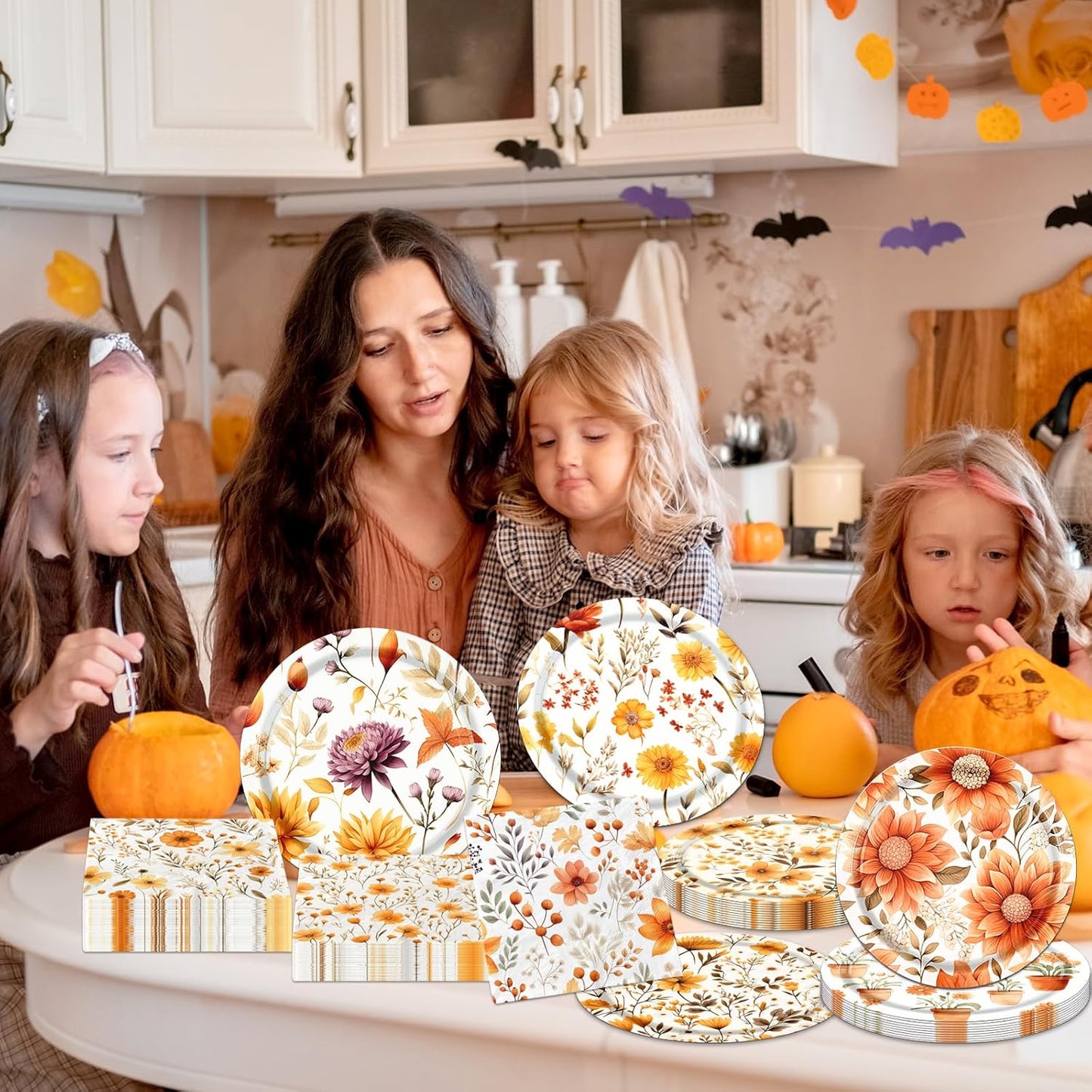 Fall Party Supplies - 60Pcs Autumn Thanksgiving Plates and Napkins Pumpkin Maple Leaf Table Decorations for Fall Birthday,Thanksgiving Party