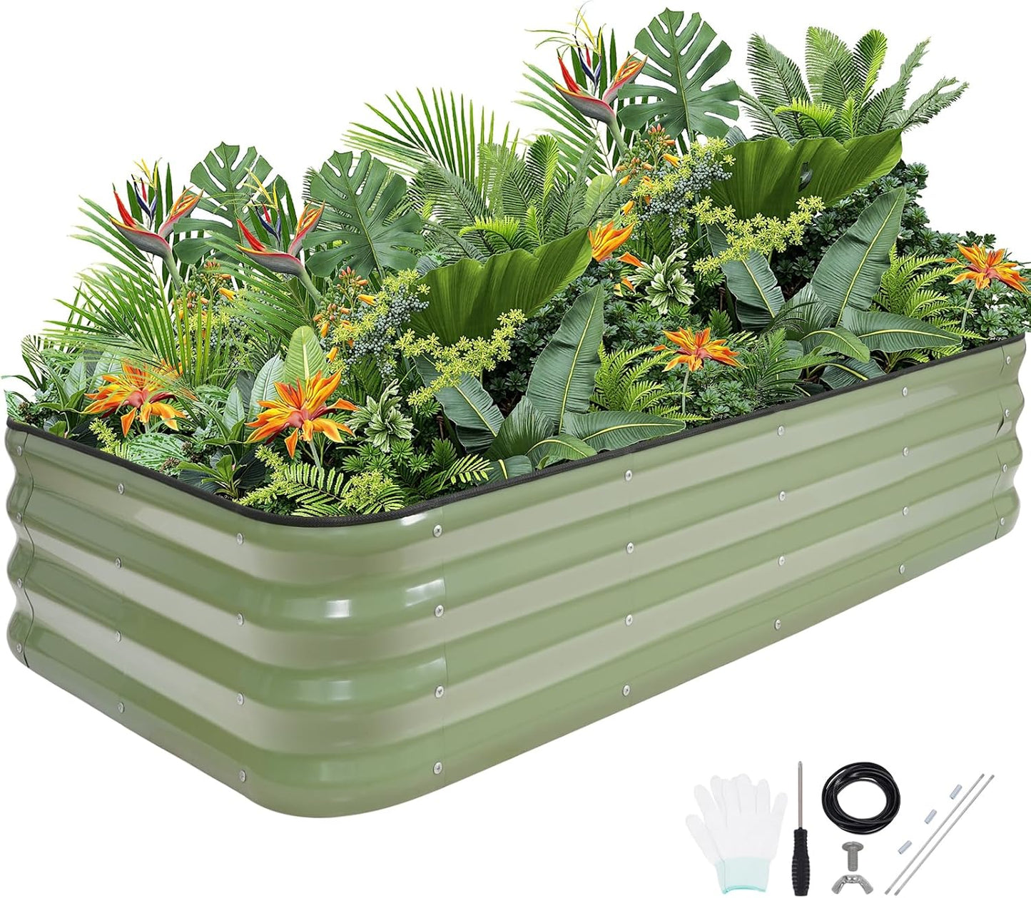 G GOOD GAIN 4-in-1 Adjustable Raised Garden Bed Kit | Galvanized Planter Boxes for Vegetables, Flowers | 12" Tall, Multiple Sizes (5x3x1ft, 4x4x1ft, 6x2x1ft, 7x1x1ft) | Outdoor Metal Raised Bed, Green