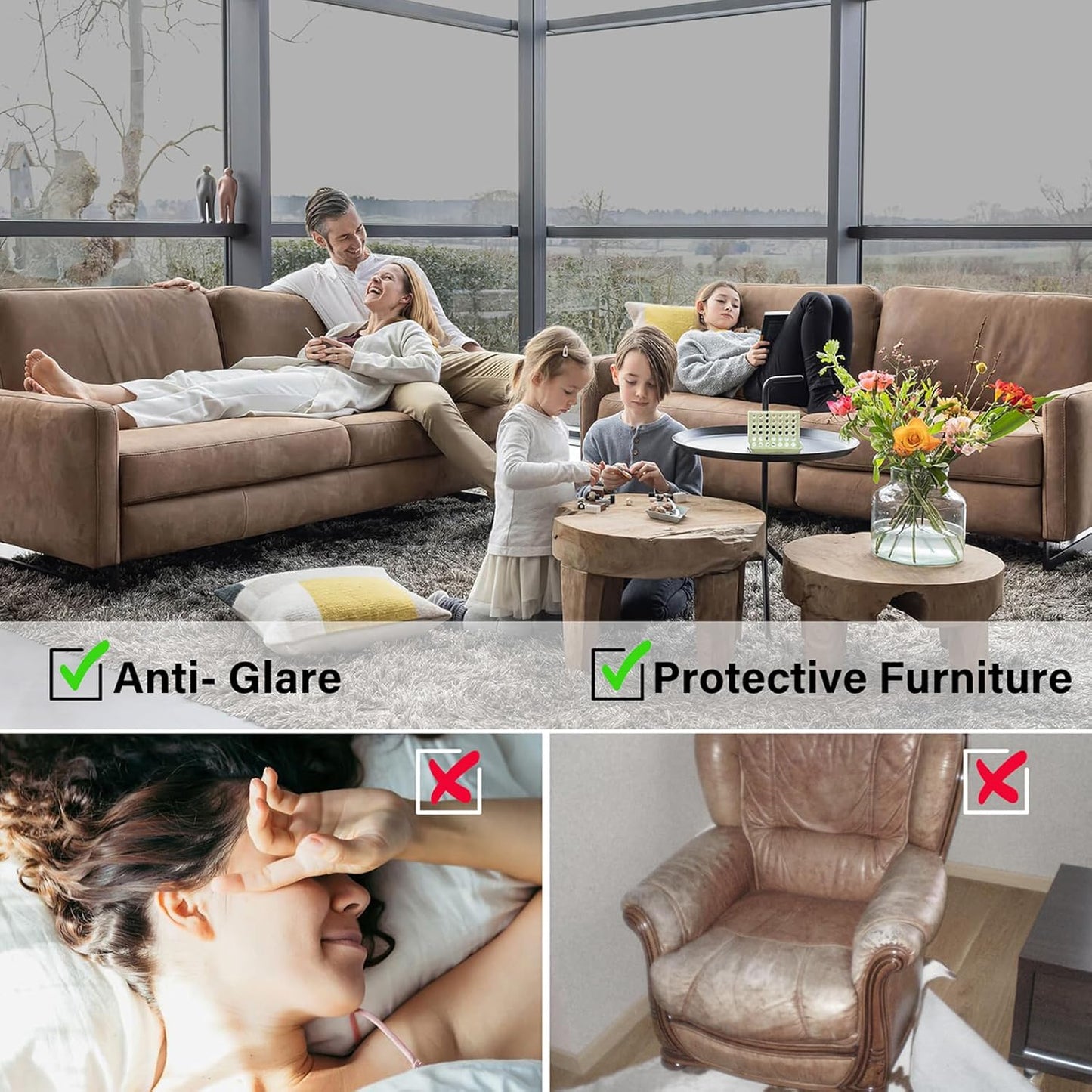 Kromapolis One Way Window Privacy Film Reflective Mirror Home Window Tint, Daytime Privacy Heat Control Anti UV Glass Tinting Static Cling (Silver, 29.5 x 118.1 inch)