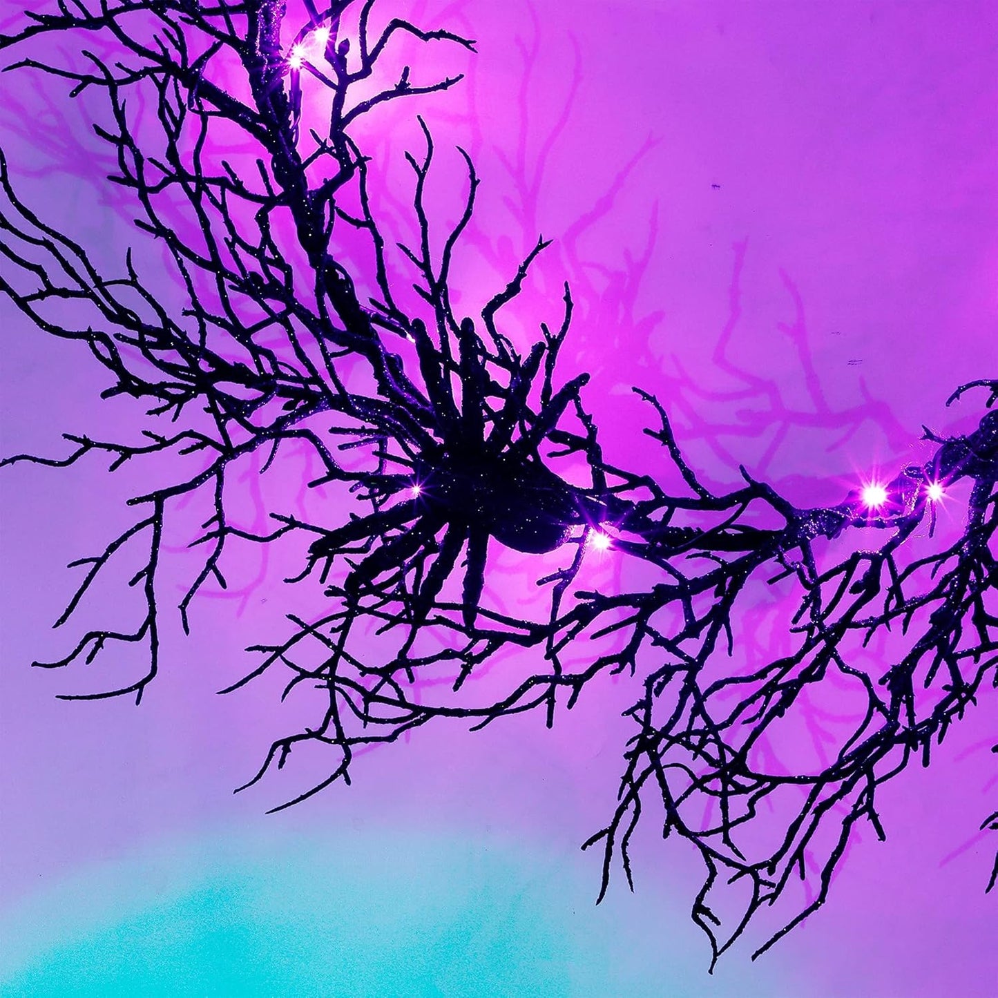 24 Inch Halloween Wreath for Front Door - Lighted Black Spider Wreath with Purple LED Lights, Outdoor/Indoor Spooky Decorations for Halloween Party, Porch, Holiday Home Decor