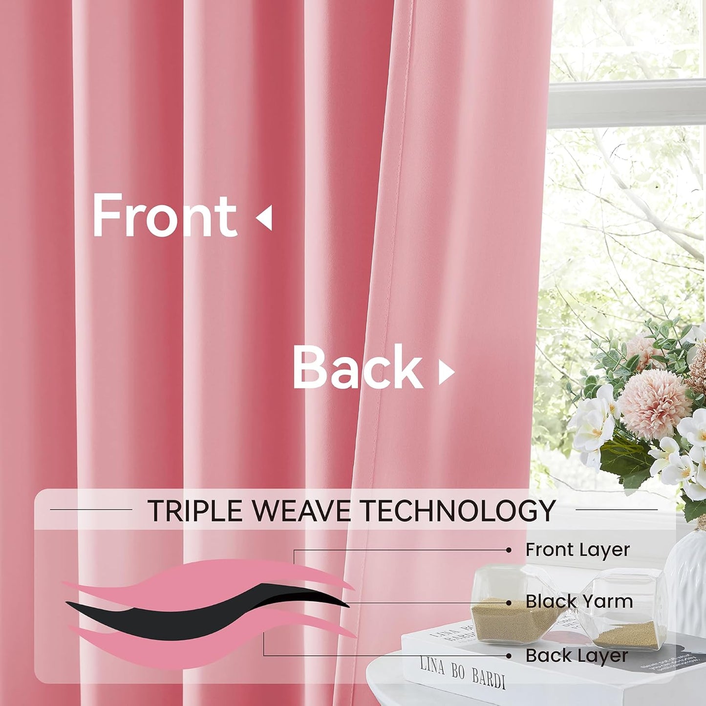 KangBang Rose Pink Blackout Curtains for Girls Bedroom 2 Panels, Light Blocking Pinch Pleat Vertical Drapes with Hooks for Nursery, Solid Privacy Elegant Modern Decor,40x84 Inch