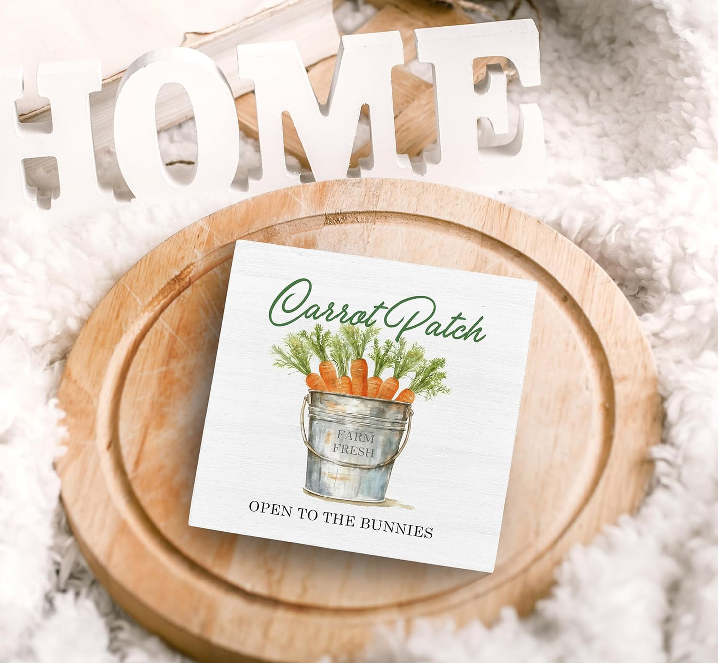 SRADMO Easter Sign, Carrot Patch Easter Wood Box Sign Desk Decor, Easter Carrot Decorations, Farmhouse Easter Theme Wooden Block Box Sign Decoration for Home Office Shelf Table Decor