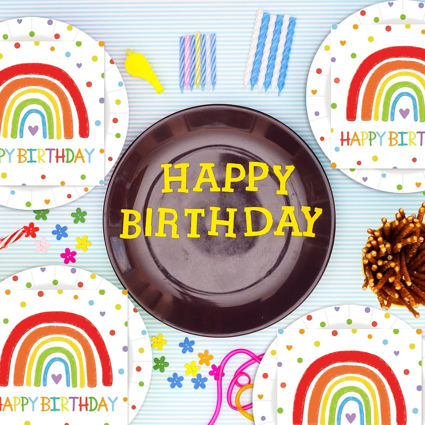 40 Pcs Happy Birthday Party Dinner Dessert Plates and Napkins Sets 9" Paper Plates and 6.5" Napkins Party Supplies Tableware Decoration For Birthday Picnic