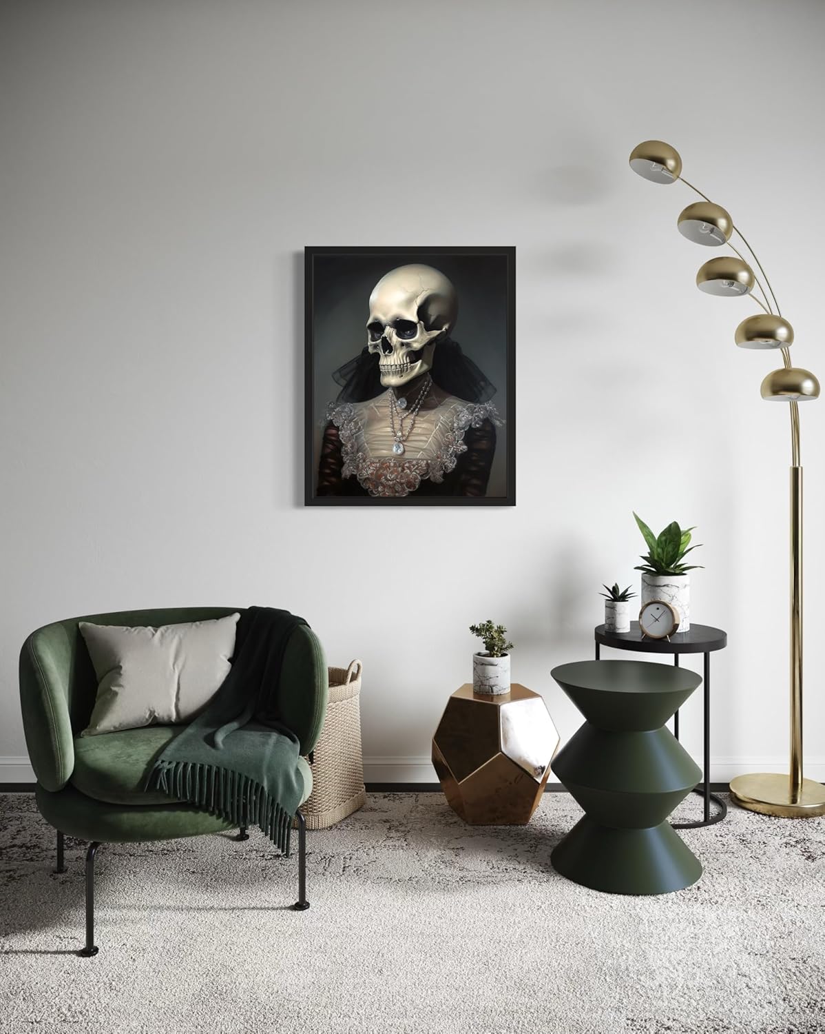 Female Skull Poster Art Print, Halloween Scary Vintage Wall Art Academia Spooky Painting Decoration for Horror Prints, Gothic Posters Bedroom Decor 89 (Female Skull, 11 x 14 inches, Black Frame)