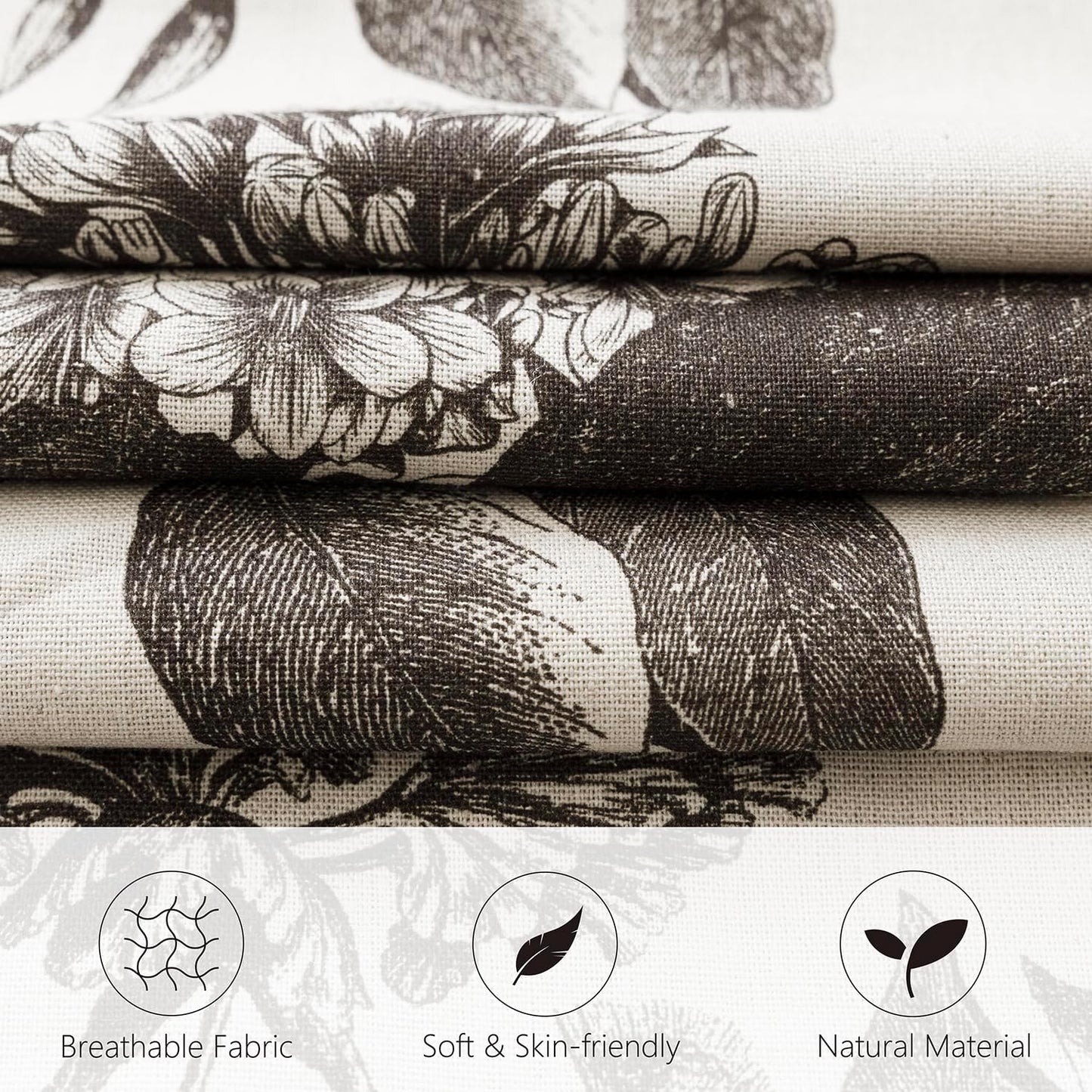 Foindtower Set of 2 Linen Floral Vintage Throw Pillow Covers Neutral Accent Print Decorative Cushion Covers Farmhouse Boho Home Decor for Sofa Chair Couch Bedroom Living Room Outdoor,20×20 Inch,Black