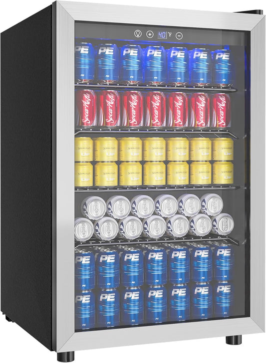 EUHOMY 4.5 Cu.ft Beverage Refrigerator and Cooler, 145 Can Mini fridge with Glass Door for Soda Beer Wine, Small Drink Dispenser with Digital Adjustable Thermostat for Home Office Bar