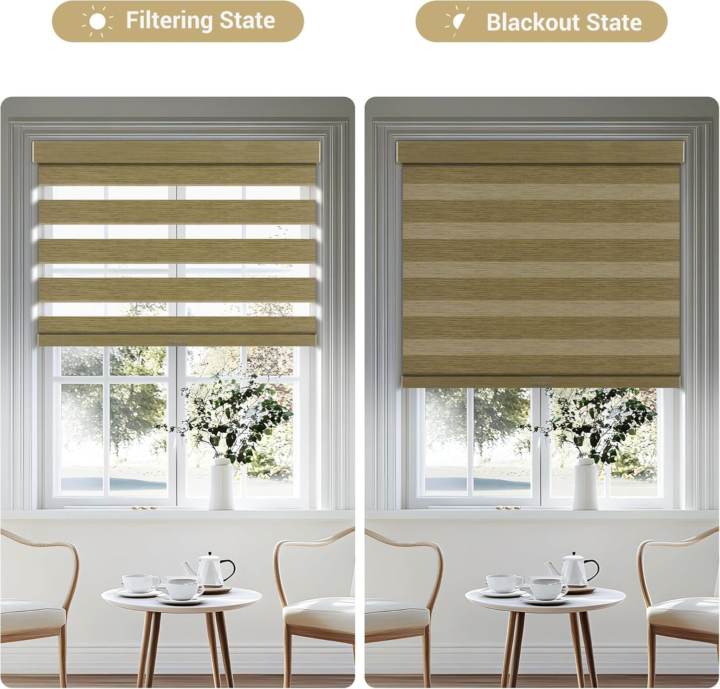 Cordless Zebra Blinds for Windows, Blackout Interior Blinds,Easy to Install,UV Protection,for Offices and Home,Custom Roller Shades, Mousse Light Bown,54" W x 36" H