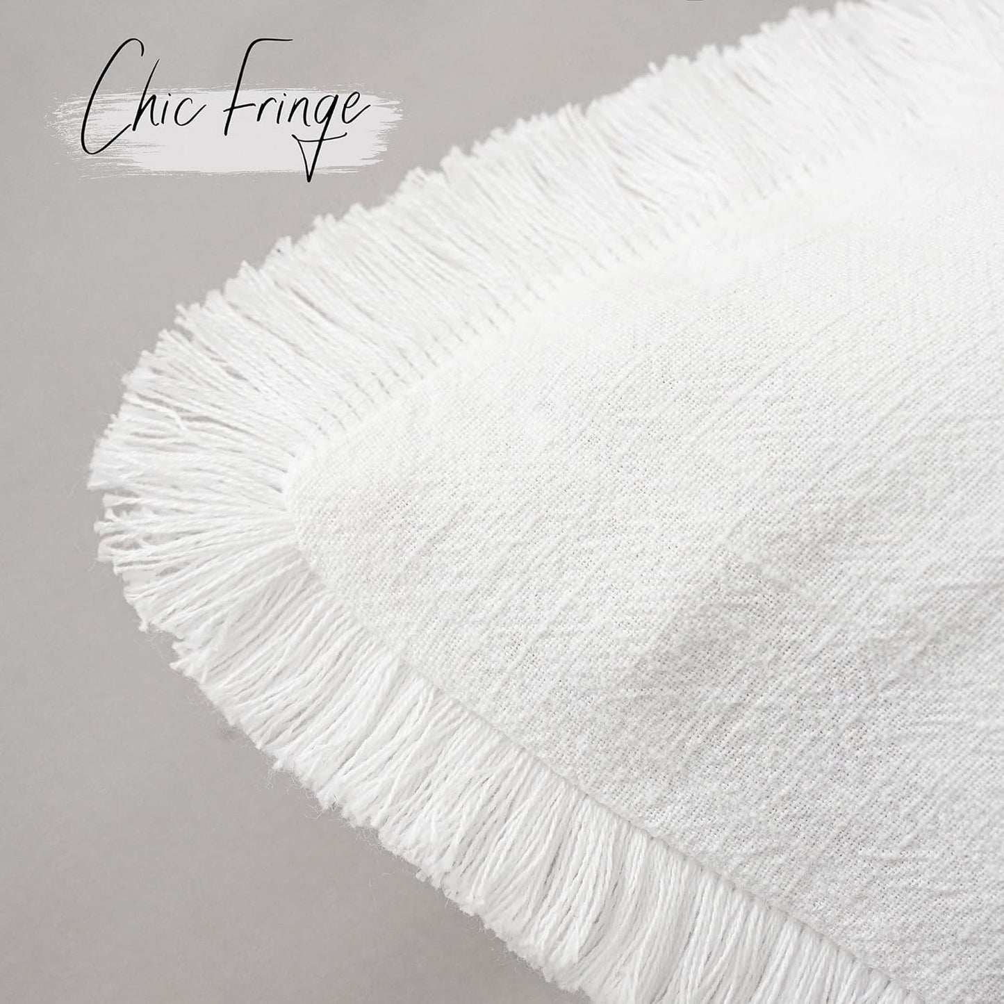 Foindtower Set of 2 Decorative Linen Fringe Throw Pillow Covers Cozy Boho Farmhouse Cushion Cover with Tassels Soft Accent Pillowcase for Couch Sofa Bed Living Room Home Decor,24×24 Inch,White