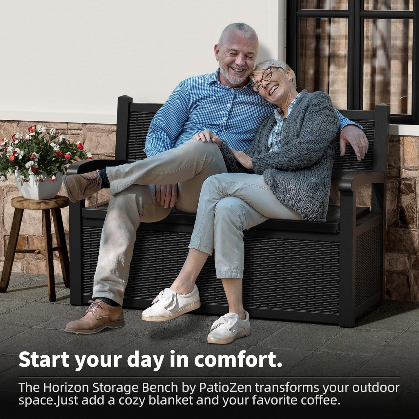 80 Gallon Storage Bench Deck Box Waterproof Lockable,Outdoor Storage Furniture for Patio,Garden and Porch,Tools and Cushions（Black）