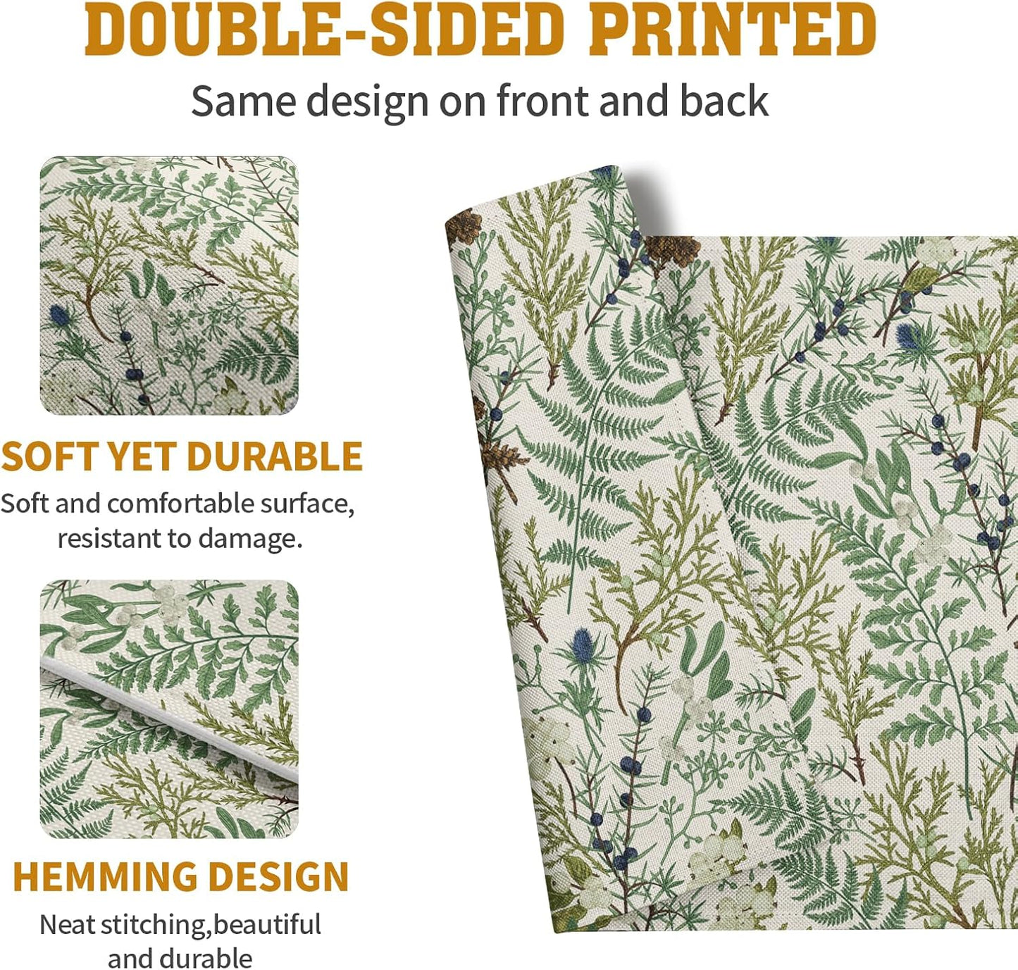 Sage Green Botanical Floral Placemats Set of 4 Vintage Tropical Herbs Fern Leaves Place Mats 12x18 Inch Seasonal Plant Spring Summer Linen Fabric Table Mats for Party Kitchen Dining Decor