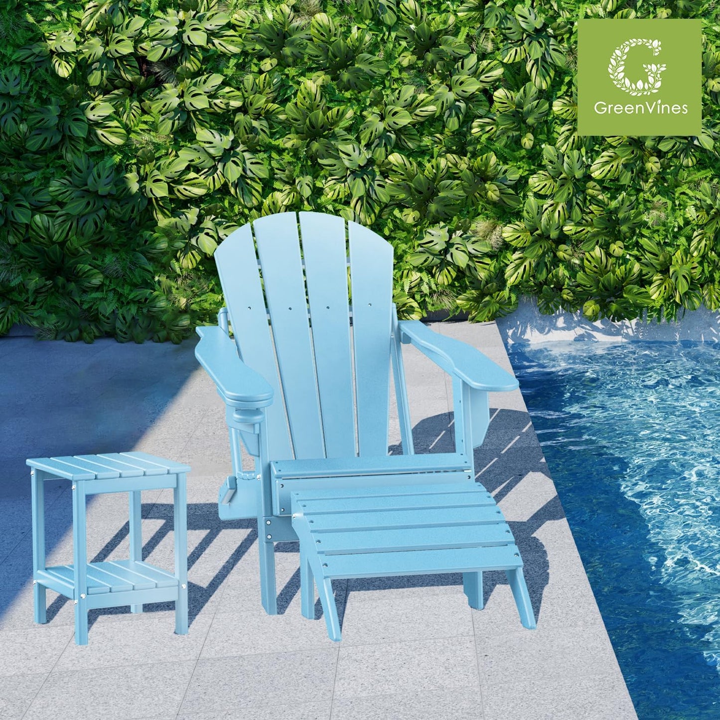 GREENVINES Adirondack-Ottoman | HDPE Plastic | Outdoor Footrest | All Weather | Foot Rest | Foot Stool | Arctic | for Adirondack Chair | for Patio Backyard Pool
