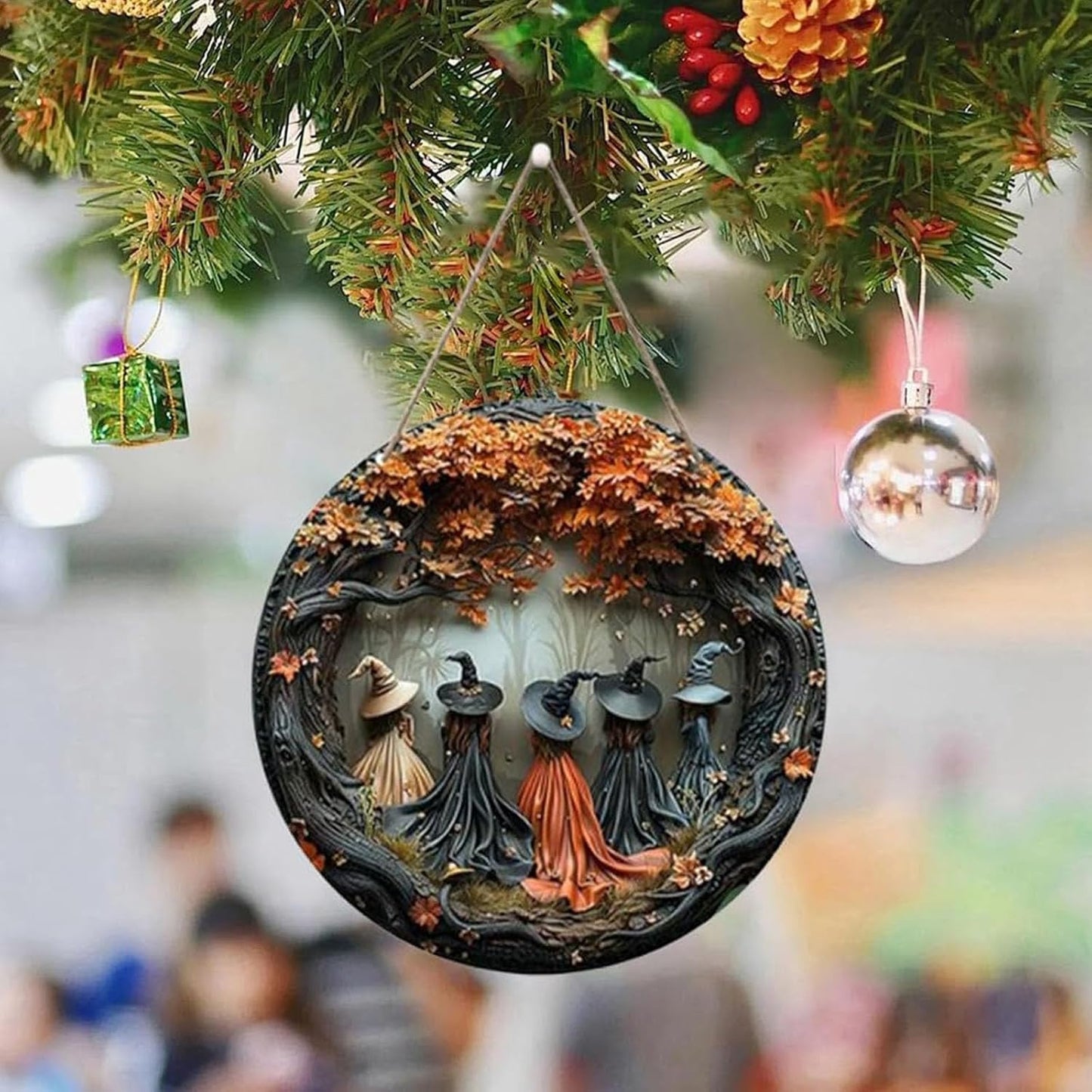 Fanyil/Olygee/Sherum/Shirem/Pubyfun/Glosrity/Libilin/Graddi/Solymody/Gowebs/Goredny/Vianys Witching Hour, Door Way Hanging Decor Halloween, 2D Wooden Round Witches Sign (A+B, ‎7.87")