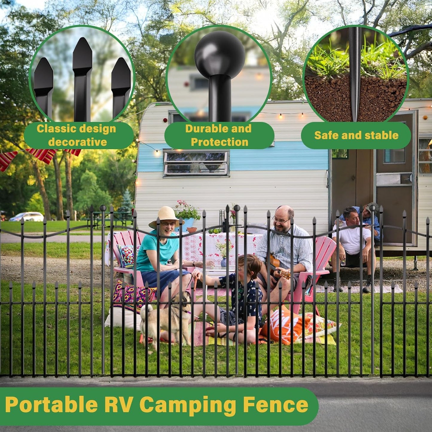 5 Panels No Dig Decorative Garden Fence with Gate, 32in(H) × 11ft(L) Heavy-Duty Rustproof Metal Panels, Outdoor Dog Barrier for Yard & Patio, Landscape, Border| Portable Temporary Fencing