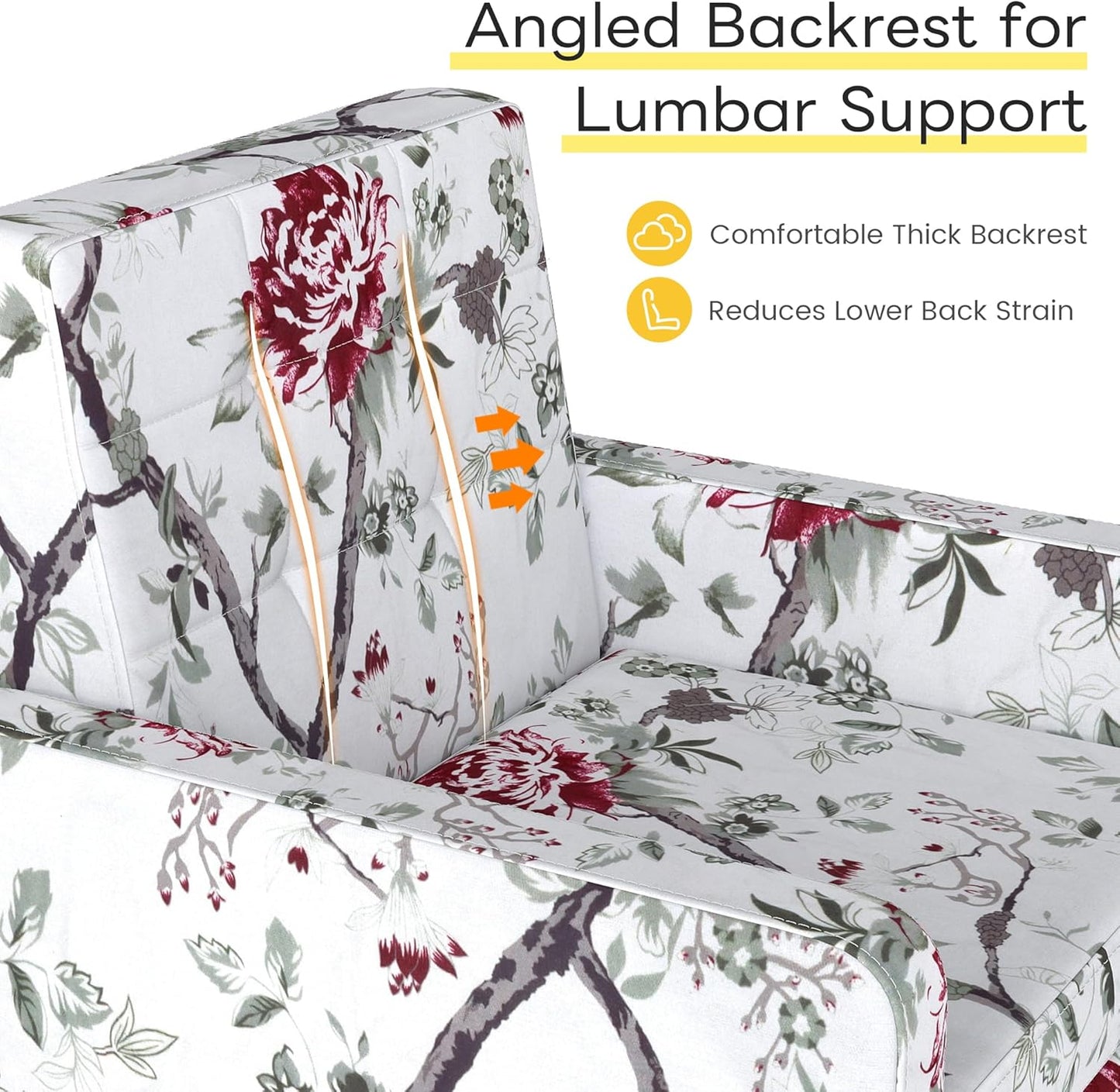 Kromax Mid-Century Modern Accent Chair Set of 2 for Living Room, 496 Lb. Weight Capacity, Dual Armrests, Comfy Extra Large Seat, Timeless Style Perfect for Reading & Relaxing, Red Floral