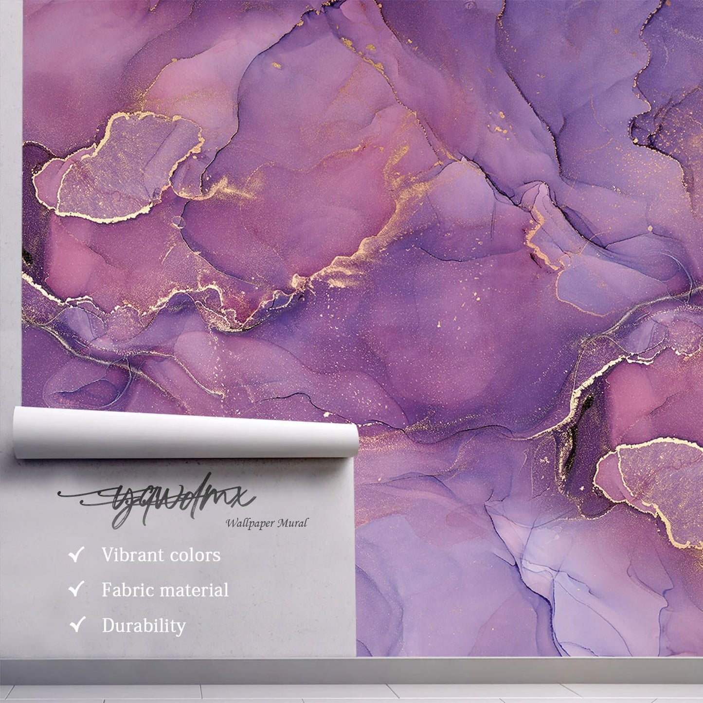 -Purple Marble Fabric Wallpaper Abstract Texture Mural Bedroom 100" x 65" (Not Peel and Stick)