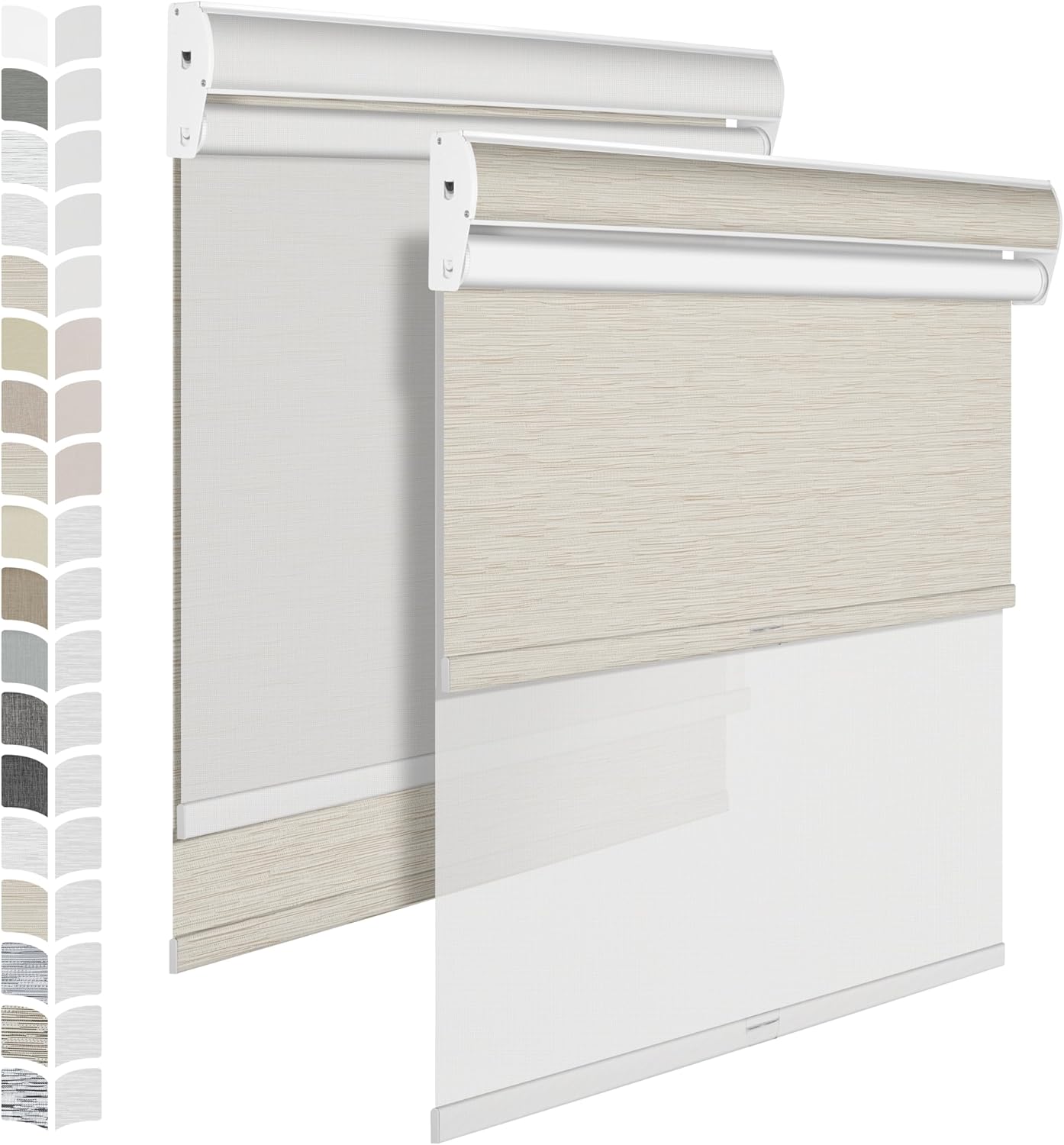 BERISSA Dual Roller Shades with Cassette Valance,Blackout and 5% Light Filtering,Day and Night Shades for Home Office. Beige & White.Custom Sizes