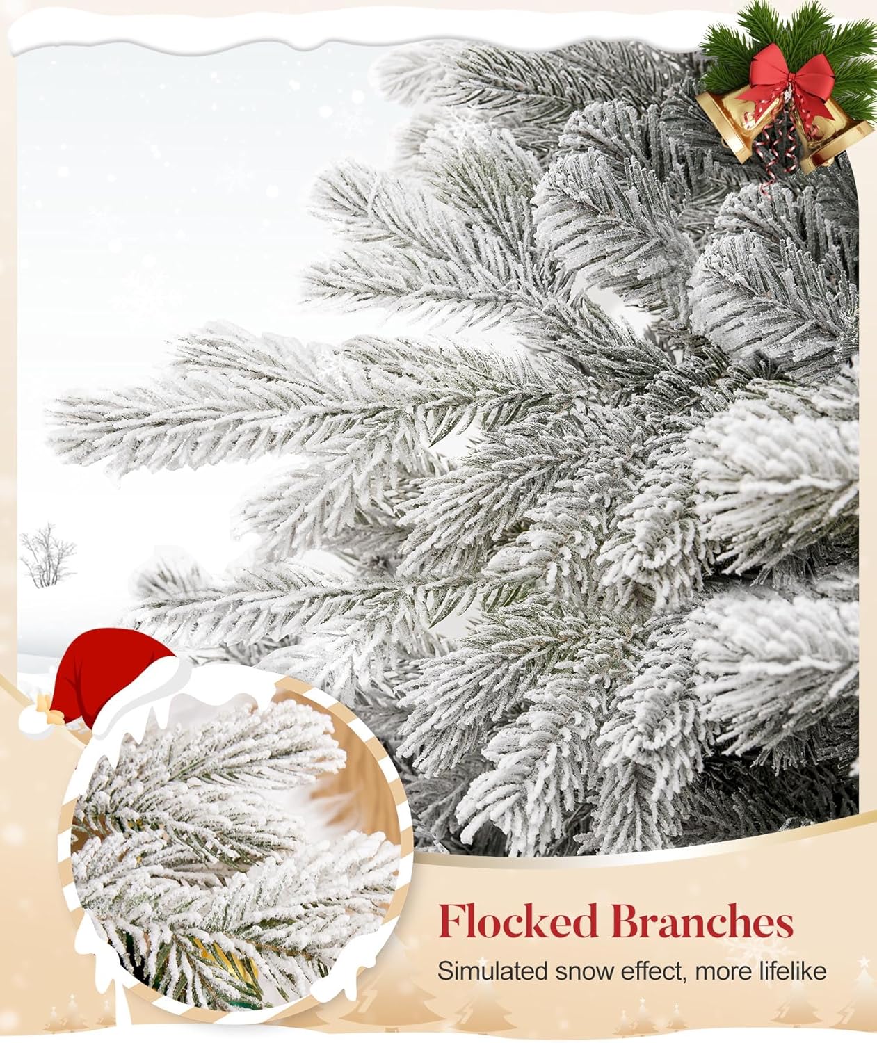 Decoway 7ft Artificial Christmas Tree, Unlit Snow Flocked Xmas Tree with 2364 Branch Tips and Sturdy Metal Stand for Indoor Outdoor Home Decoration