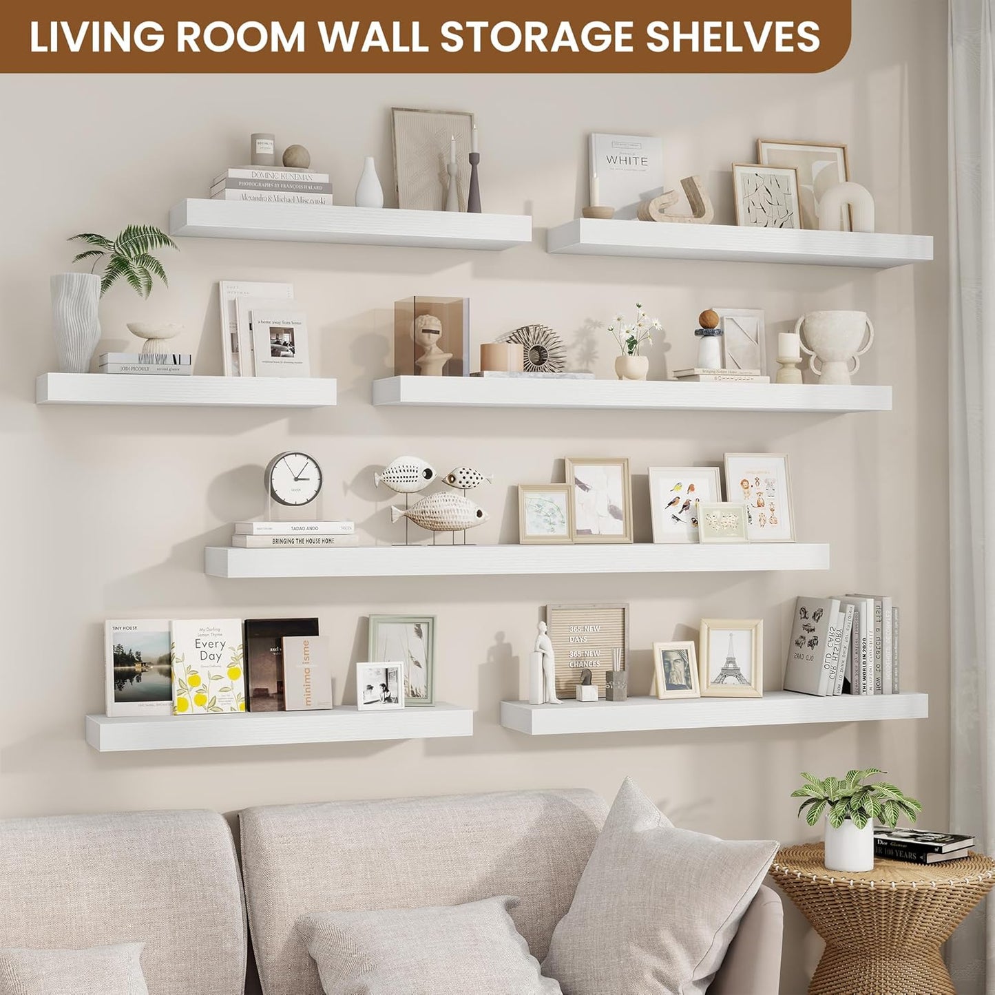 fuqing Floating Shelves for Wall, Bathroom Shelf Wall Mounted for Storage, Shelves with Invisible Bracket for Bedroom, Kitchen, Living Room, Farmhouse Small Book Shelf, 40 Inch Set of 2, White