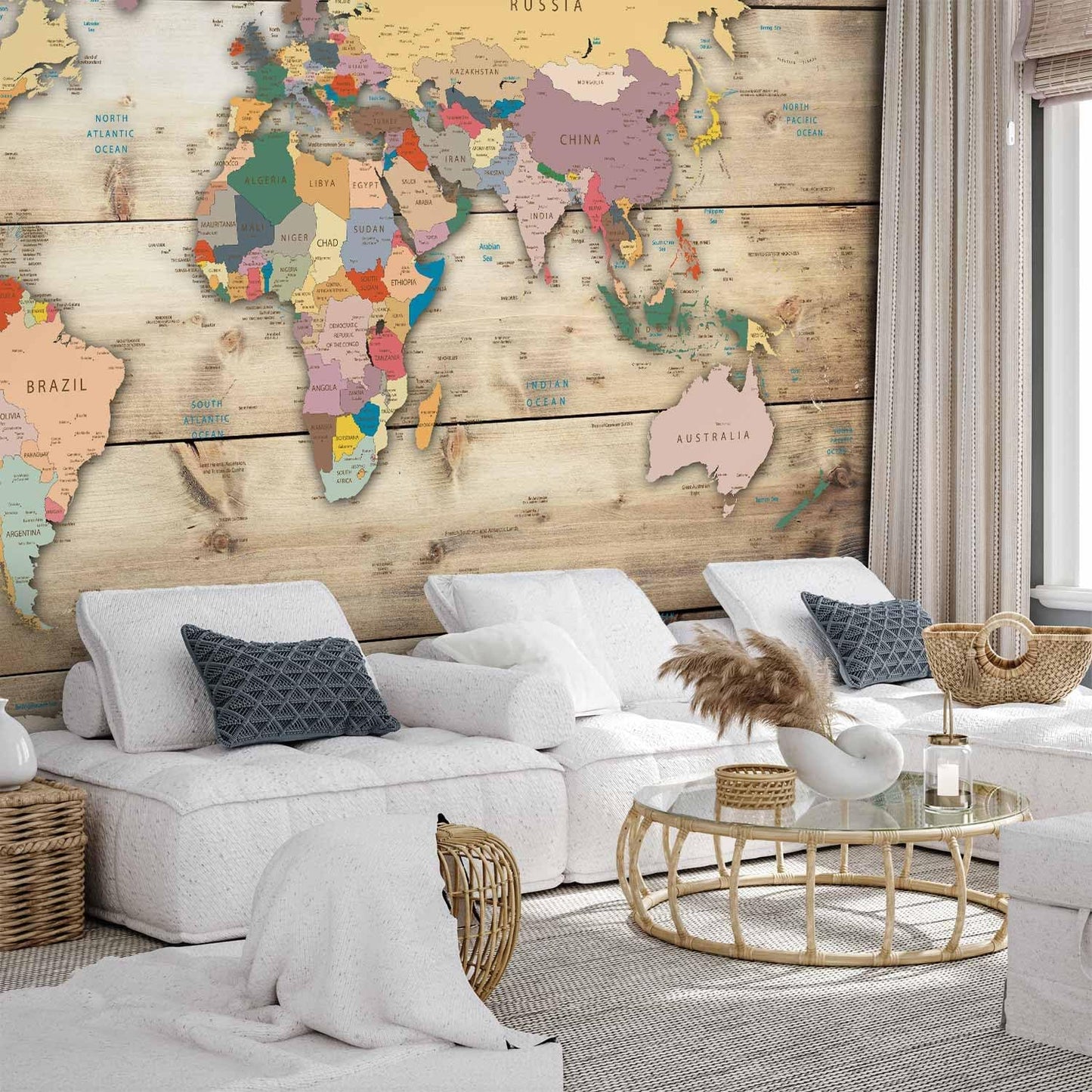 artgeist Premium Wall Mural World Map 118x83 in - XXL Non-Woven Wallpaper Fleece Wall Decor Photo Print Picture Image Design Home Map of The World k-B-0009-a-b