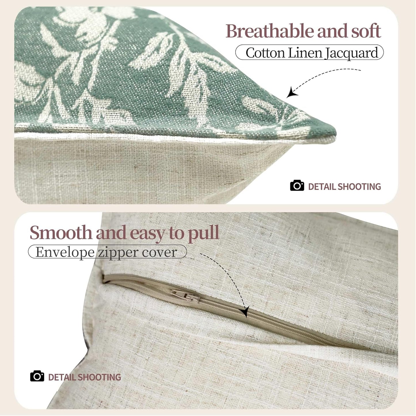 makkey 2 Pack 18x18 Pillow Covers, Teal Green Floral Decorative Pillows for Bed Cotton-Linen Blend for Living Room, Couch & Bed Cozy Home Decor