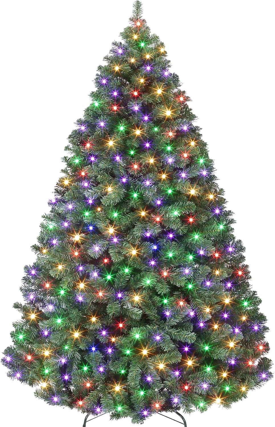 7.5ft Prelit Christmas Tree - Fluffy Fraser Fir with 600 Multicolor Lights & 9 Modes, Hinged Branches & 1300 Tips, Artificial Christmas Tree Includes Stand with Foot Switch for Holiday Home Decor