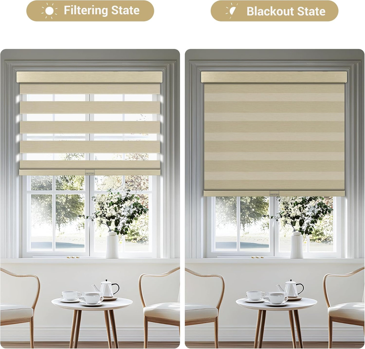 Cordless Zebra Blinds for Windows, Blackout Interior Blinds,Easy to Install,UV Protection,for Offices and Home,Custom Roller Shades, Mousse Beige,16" W x 80" H