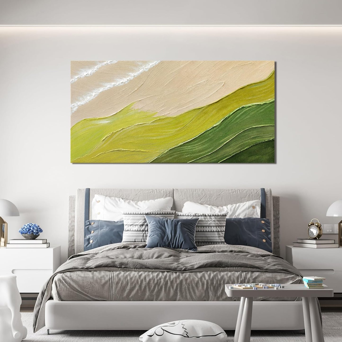 Abstract Wall Art Canvas Art Wall Decor Modern Green Wall Art Prints Picture for Living Room White Minimalist Wall Art Decor Vivid Chromatic Waves Artwork for Walls Bederoom Office Decor 20" X 40"