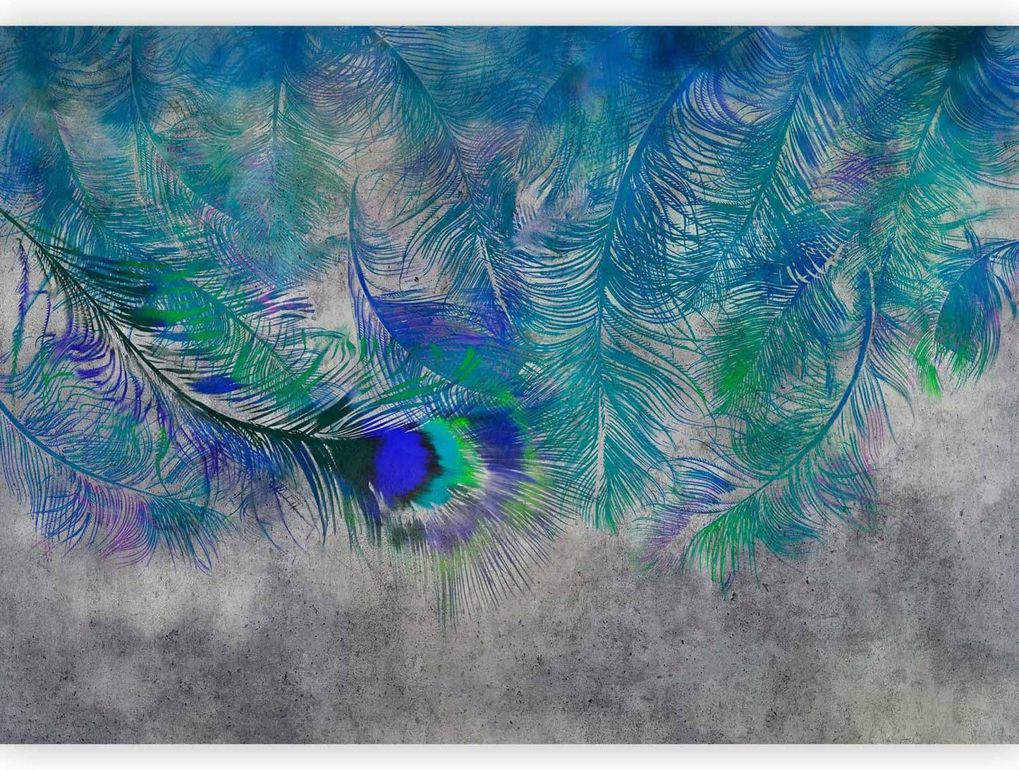 artgeist Wall Mural Cement Feather 135x101 in - XXL Peel and Stick Self-Adhesive Wallpaper Removable Large Sticker Foil Wall Decor Print Picture Image Design Colorful Abstract n-A-1488-a-a