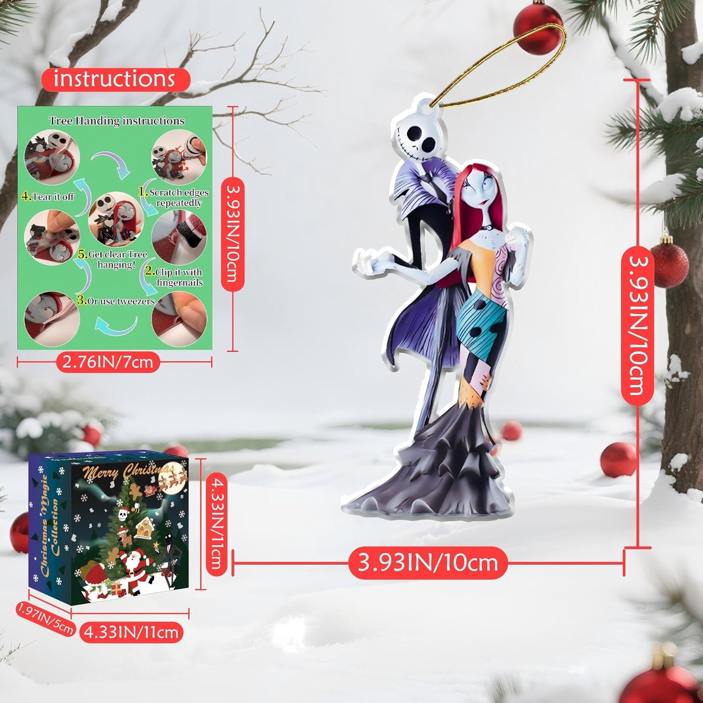 2025 Halloween Christmas Tree Decorations, 8PCS Acrylic Cute Night Before Pendants Hanging, 2D Flat New Year Set Spooky Decor Indoor Home Party Gifts Ornaments (10cm/3.93In)