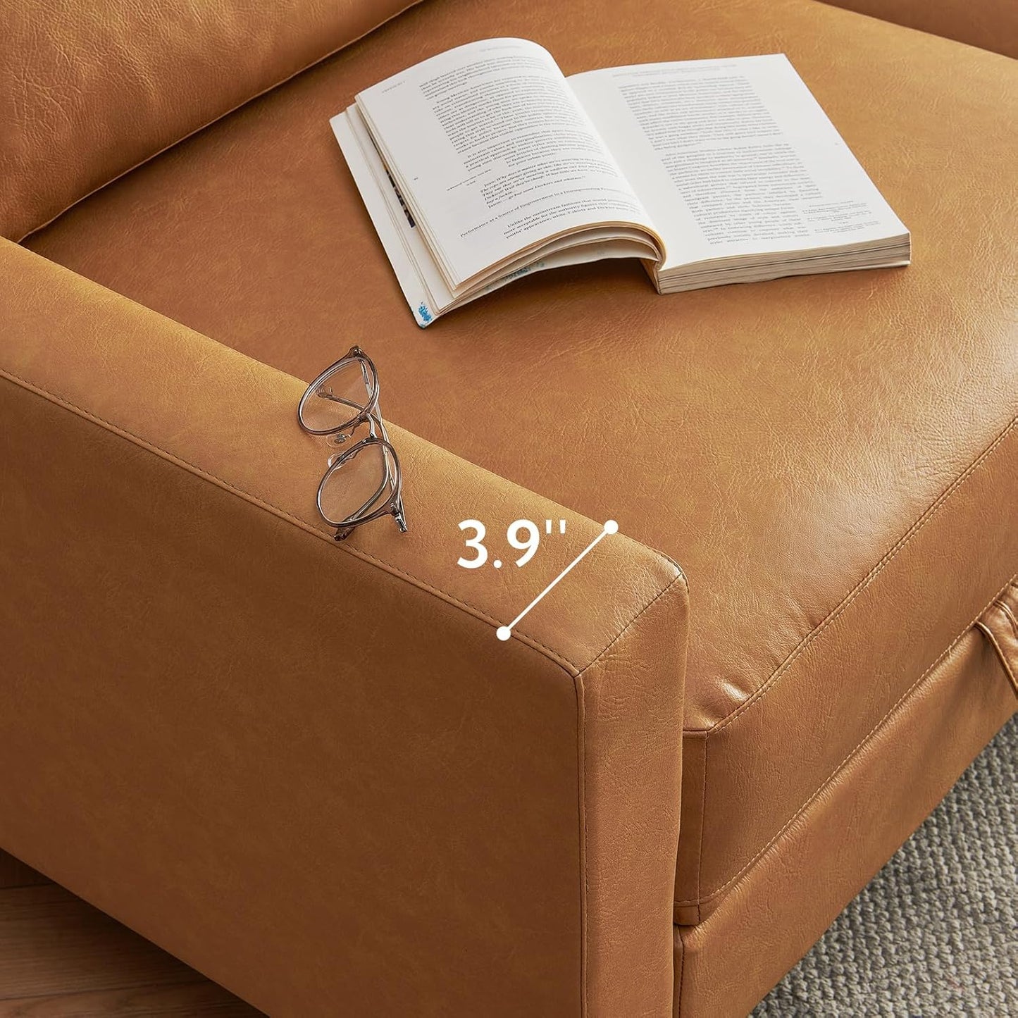 L Shape Modular Sofa, Faux Leather Sectional, 98'' 4 Seater Couch, Mid Century Modern Decor Couch, Office Sectional Sofa Bed, for House, Apartment, Living Room, Tan