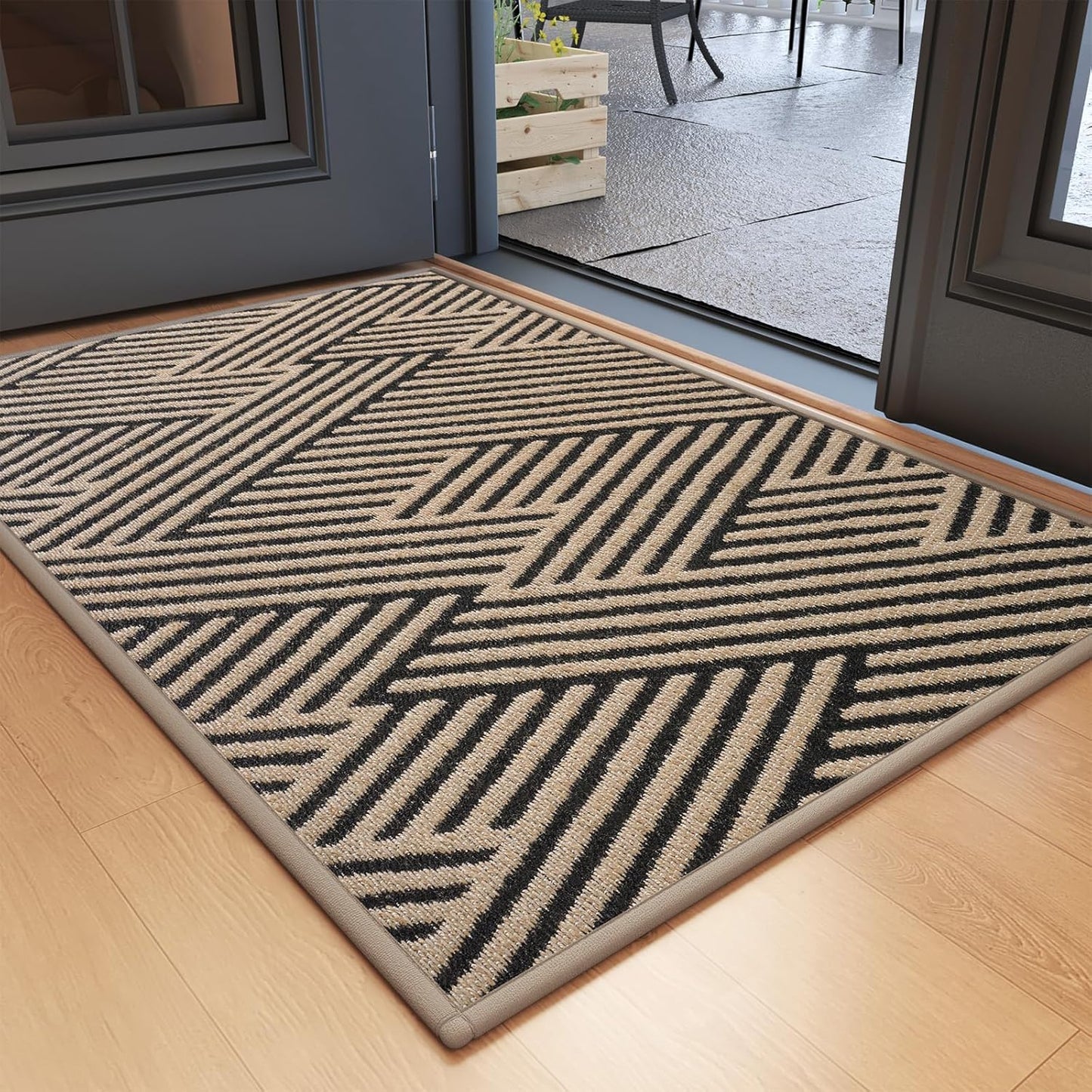 Front Door Mat Outside Entrance, Non Slip Rubber Backing, Trap Dirt and Moisture, Easy Clean Low Profile Welcome Floor Mats for Patio Porch Indoor Outdoor Entry Mat, 17x30 Inch, Brown